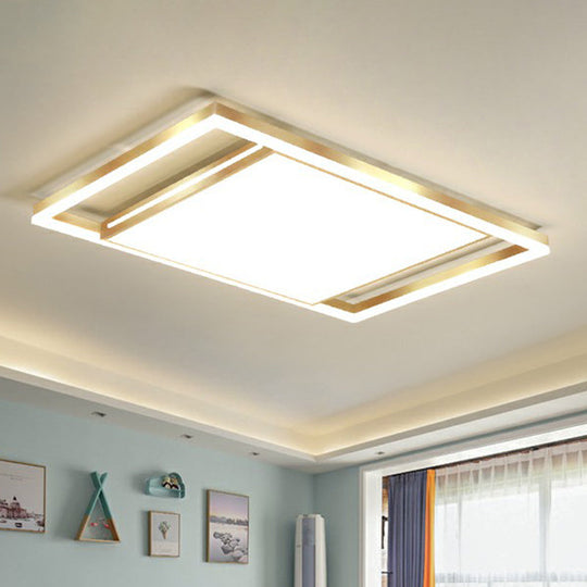 Gold Flushmount Light: Simple Living Room Ceiling Fixture With Acrylic Rectangle Shade