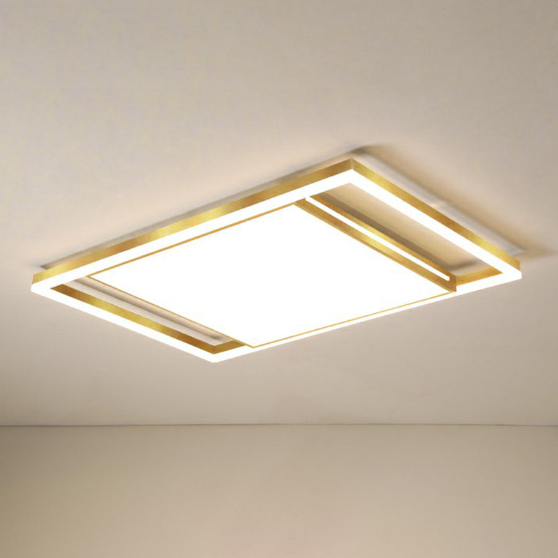 Gold Flushmount Light: Simple Living Room Ceiling Fixture With Acrylic Rectangle Shade / 43’ Warm