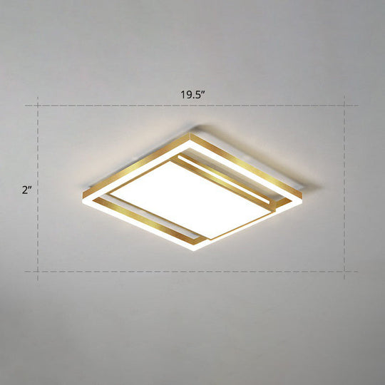 Gold Flushmount Light: Simple Living Room Ceiling Fixture With Acrylic Rectangle Shade / 19.5 White