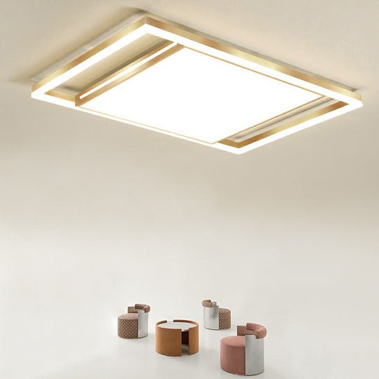 Gold Flushmount Light: Simple Living Room Ceiling Fixture With Acrylic Rectangle Shade
