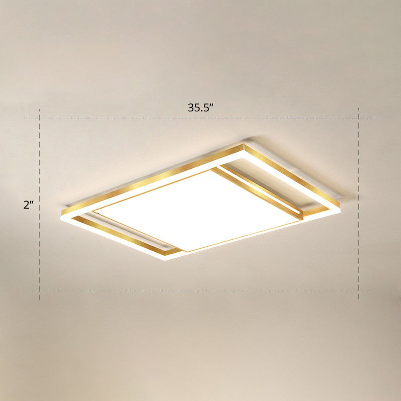 Gold Flushmount Light: Simple Living Room Ceiling Fixture With Acrylic Rectangle Shade / 35.5 Warm