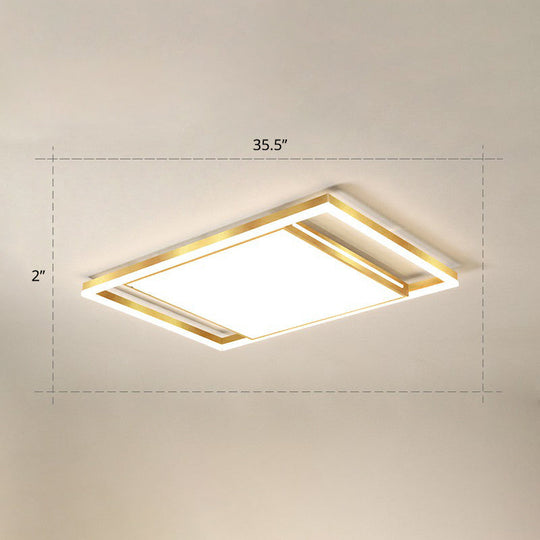 Gold Flushmount Light: Simple Living Room Ceiling Fixture With Acrylic Rectangle Shade / 35.5 Warm