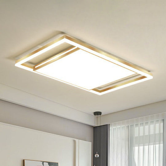 Gold Flushmount Light: Simple Living Room Ceiling Fixture With Acrylic Rectangle Shade