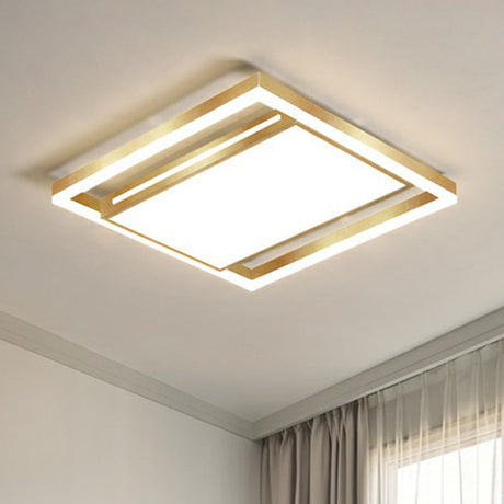 Gold Flushmount Light: Simple Living Room Ceiling Fixture With Acrylic Rectangle Shade / 16 White