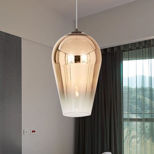 7/8’ Wide Cannon Pendant Light - Modern Glass 1 Chrome/Gold/Rose Gold Hanging Fixture / 7’