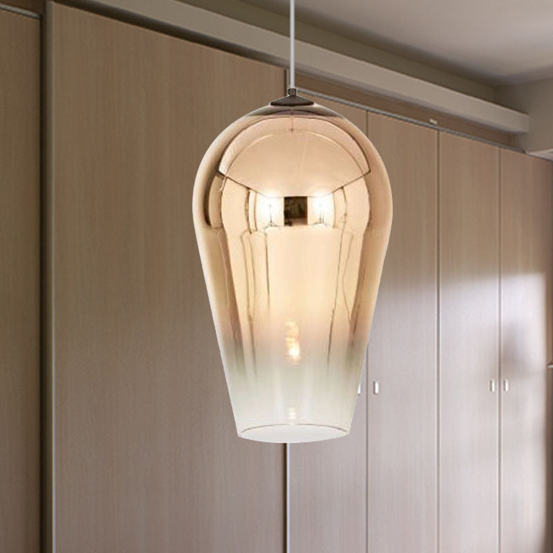 7/8’ Wide Cannon Pendant Light - Modern Glass 1 Chrome/Gold/Rose Gold Hanging Fixture / 8’