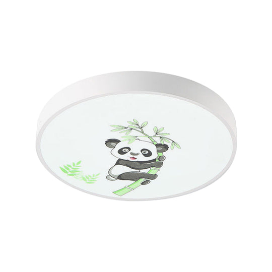 Kindergarten Circle Ceiling Mount Light With Panda Acrylic Animal Fixture (White)