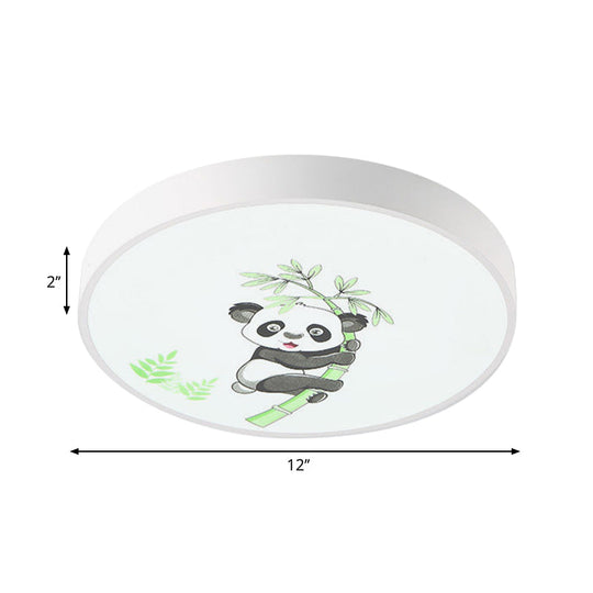 Kindergarten Circle Ceiling Mount Light With Panda Acrylic Animal Fixture (White)