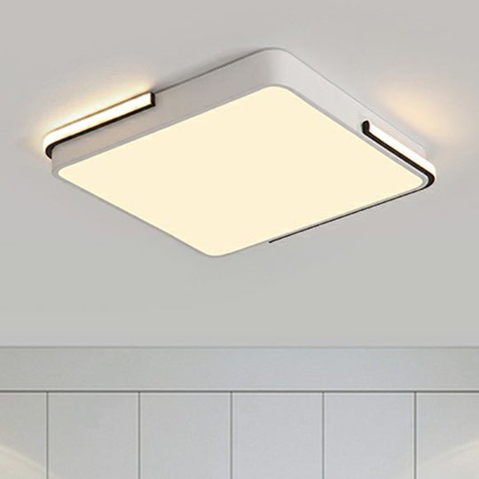 Geometric Led Ceiling Light In White - Nordic Metal Flush Fixture For Living Room / 18’ Square Plate