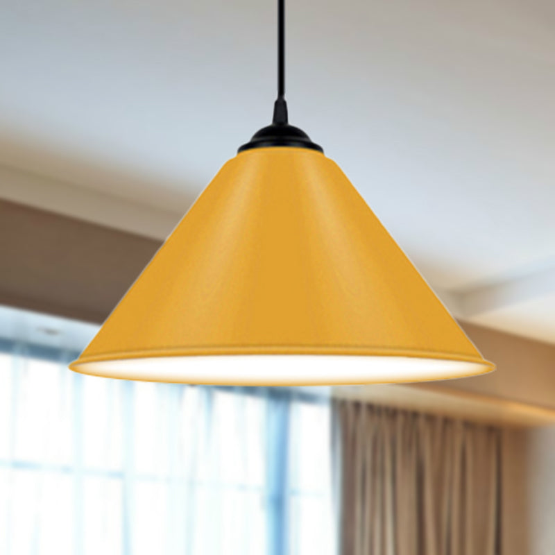 Modern Metal Cone Hanging Light - 1 Pink/Yellow/Green Pendant 12/14/16 Diameter Yellow / 12
