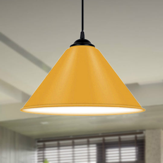 Modern Metal Cone Hanging Light - 1 Pink/Yellow/Green Pendant 12/14/16 Diameter