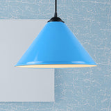 Modern Metal Cone Hanging Light - 1 Pink/Yellow/Green Pendant 12/14/16 Diameter Blue / 12