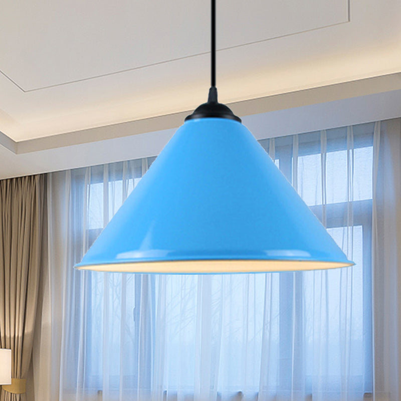 Modern Metal Cone Hanging Light - 1 Pink/Yellow/Green Pendant 12/14/16 Diameter