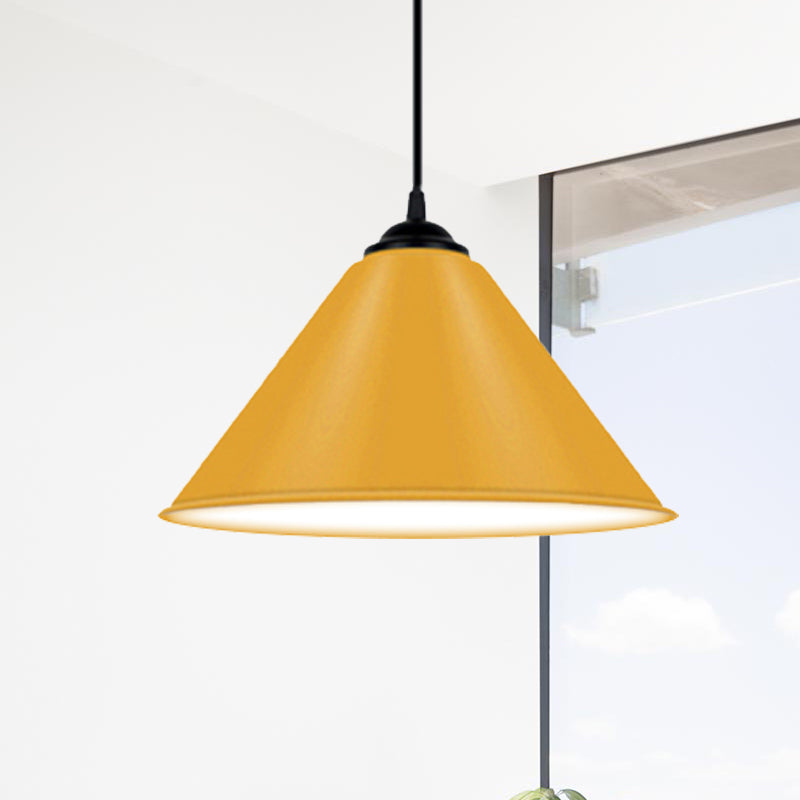 Modern Metal Cone Hanging Light 1-Light Pink/Yellow/Green Pendant 12’/14’/16’ Dia