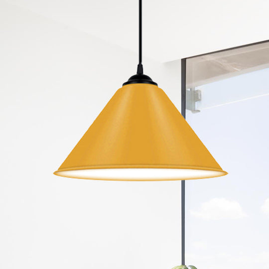 Modern Metal Cone Hanging Light 1-Light Pink/Yellow/Green Pendant 12’/14’/16’ Dia