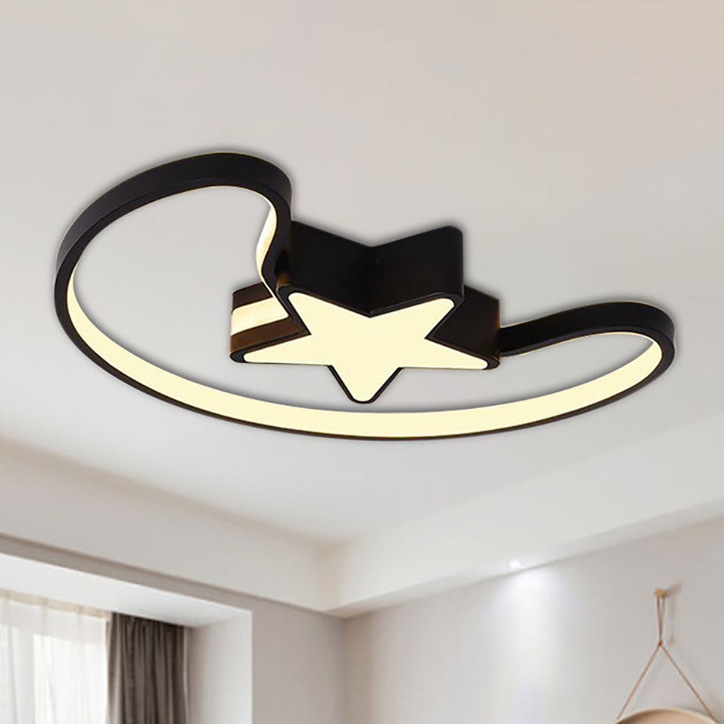 Modern Acrylic Moon And Star Ceiling Light - Stylish Living Room Flush Mount Black