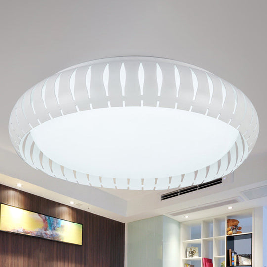 Simple Metal Led Ceiling Flush Mount Light White/Black With Hollow Shade For Living Room 18.5/22.5