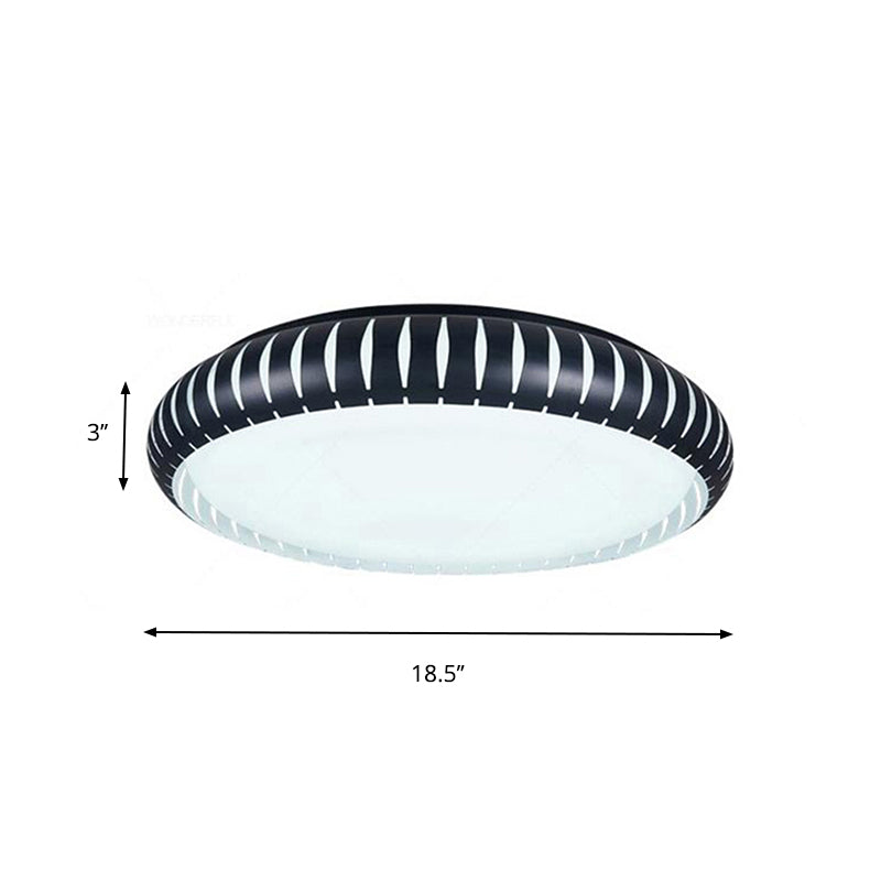 Simple Metal Led Ceiling Flush Mount Light White/Black With Hollow Shade For Living Room 18.5/22.5