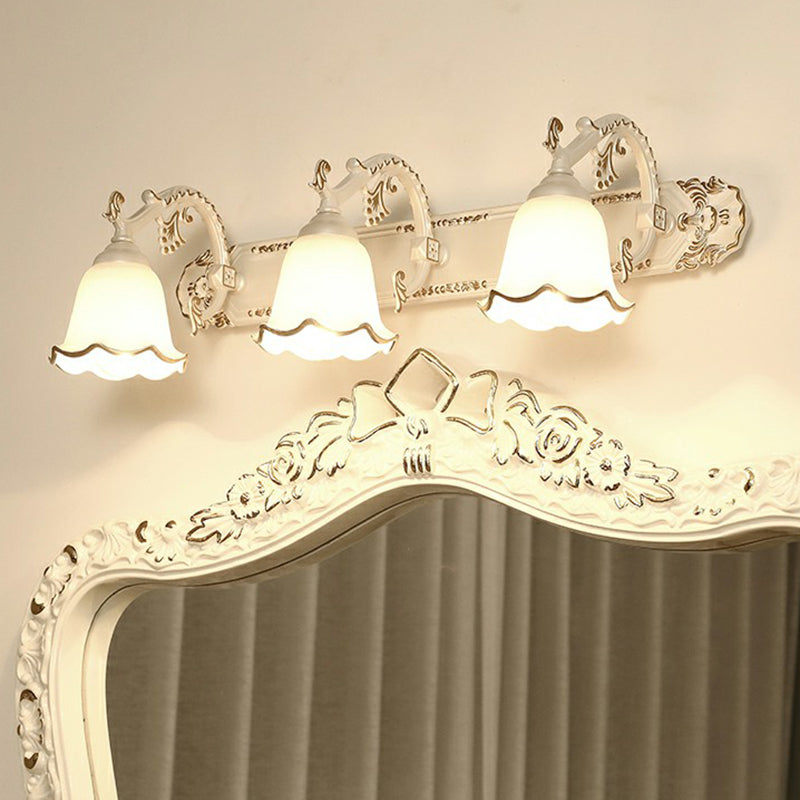 Traditional Ivory Glass Wall Sconce With Ruffled Trim - Bell Bathroom Light Fixture