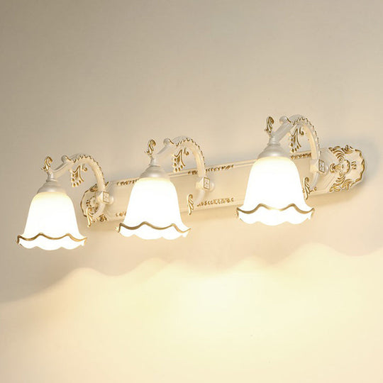 Traditional Ivory Glass Wall Sconce With Ruffled Trim - Bell Bathroom Light Fixture 3 / White