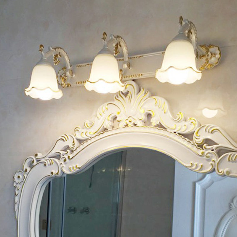 Traditional Ivory Glass Wall Sconce With Ruffled Trim - Bell Bathroom Light Fixture