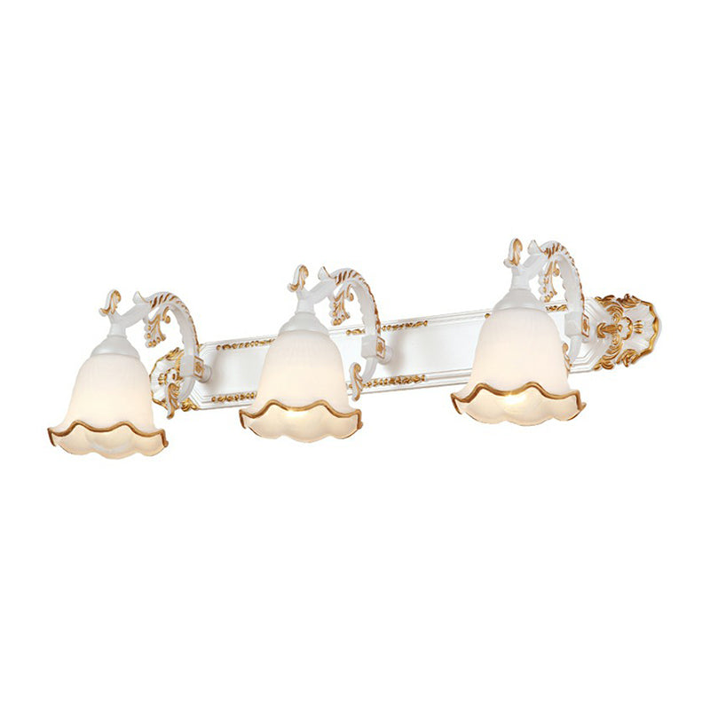 Traditional Ivory Glass Wall Sconce With Ruffled Trim - Bell Bathroom Light Fixture