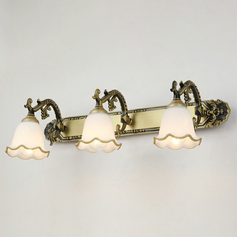 Traditional Ivory Glass Wall Sconce With Ruffled Trim - Bell Bathroom Light Fixture 3 / Bronze