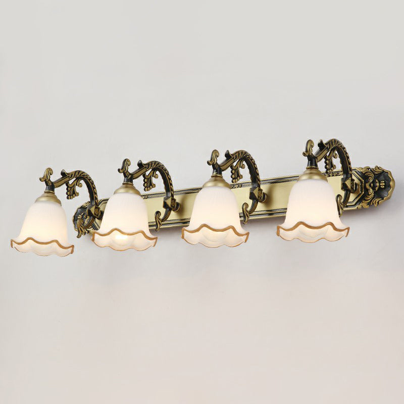 Traditional Ivory Glass Wall Sconce With Ruffled Trim - Bell Bathroom Light Fixture 4 / Bronze