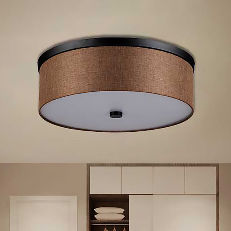 Fabric Brown Modern Led Flush Mount Ceiling Fixture 16/19.5 Diameter
