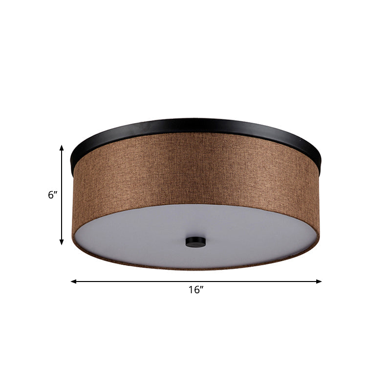 Fabric Brown Modern Led Flush Mount Ceiling Fixture 16/19.5 Diameter