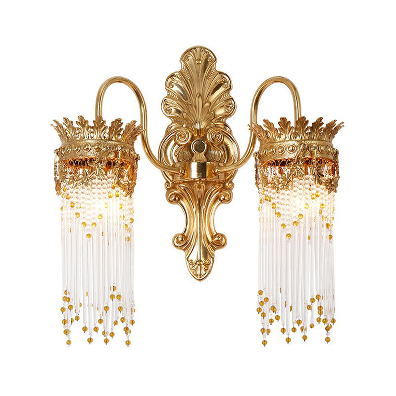 Traditional Gold Crown Wall Sconce With Crystal Fringe Stylish Metal Living Room Lamp