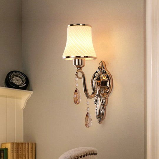 Flared Bronze Wall Lamp With Traditional Twist: Glass Bedroom Reading Light Crystal Deco 1 /