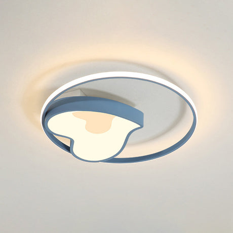 Blue Acrylic Ring & Heart Ceiling Lamp - Kid Bedroom Macaron Loft Flush Light