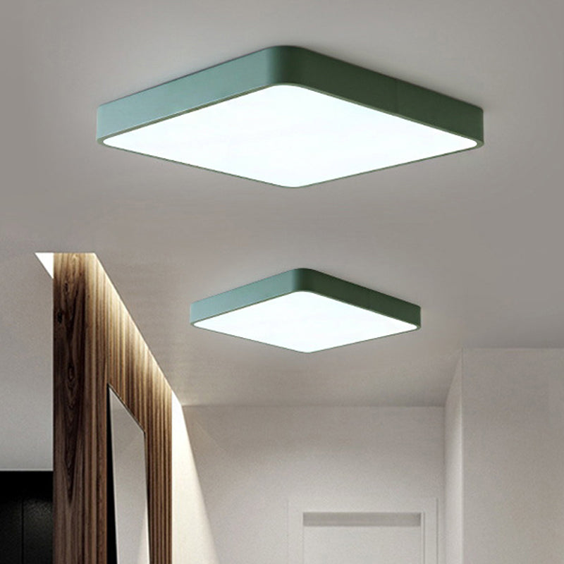 Modern Metal Flush Mount Ceiling Lamp - 16’/19.5’/23.5’ Wide Square Led Yellow/Green White/Warm