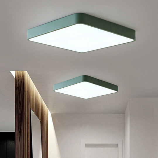 Modern Metal Flush Mount Ceiling Lamp - 16’/19.5’/23.5’ Wide Square Led Yellow/Green White/Warm