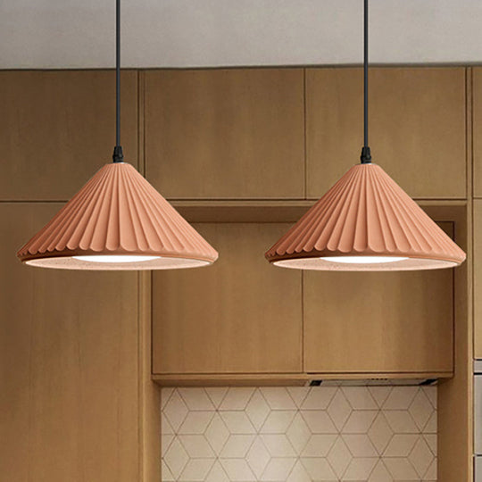 Modern Cement Cone Pendant Lamp For Office Kitchen - One Light Fluted Ceiling