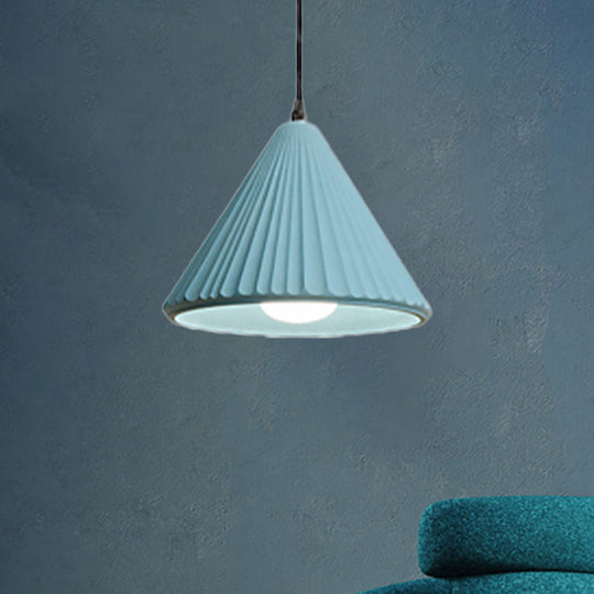Modern Cement Cone Pendant Lamp For Office Kitchen - One Light Fluted Ceiling