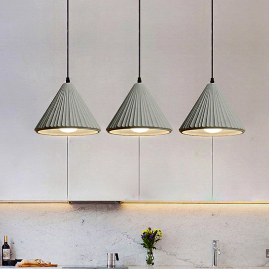 Modern Cement Cone Pendant Lamp For Office Kitchen - One Light Fluted Ceiling