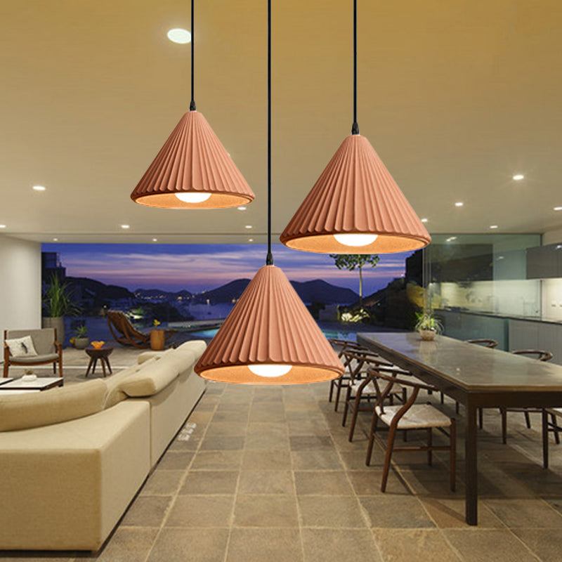Modern Cement Cone Pendant Lamp For Office Kitchen - One Light Fluted Ceiling