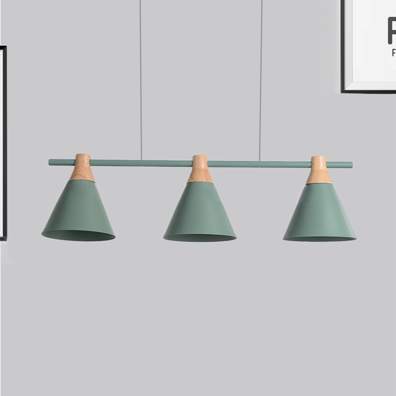 Nordic Metal Hanging Chandelier - Triple Light Cone Shade In Green/Grey/Yellow Perfect For Kitchen