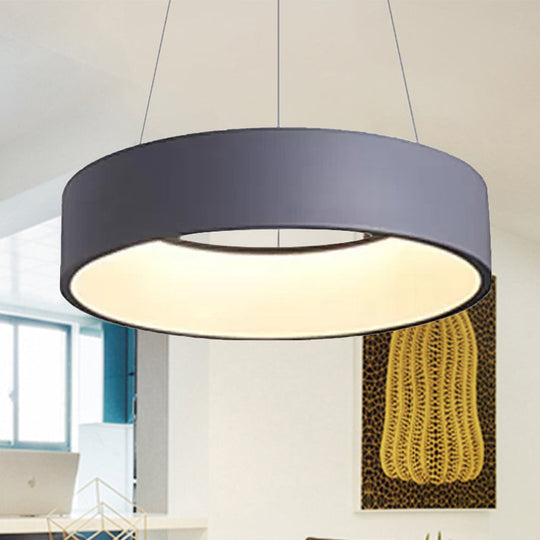 Minimalist Metal Ring Ceiling Light - 18/23.5/31.5 Dia White/Gray/Black Integrated Led Pendant
