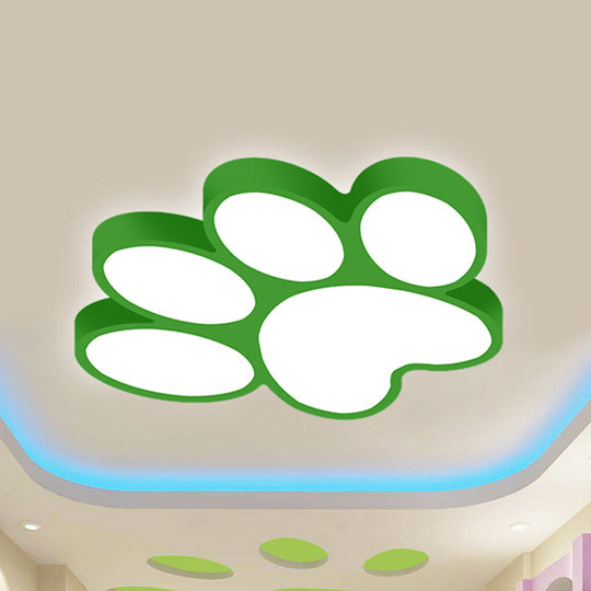 Hallway Home Paw Led Flushmount Ceiling Light - Acrylic Kids Lovely Design Green / 18 Warm