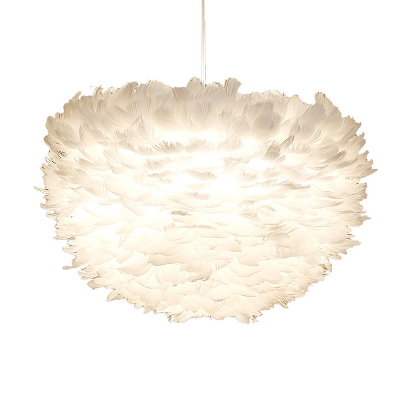 Feather Hemispherical Pendant Lamp - Minimalist White Suspension Light For Bedroom