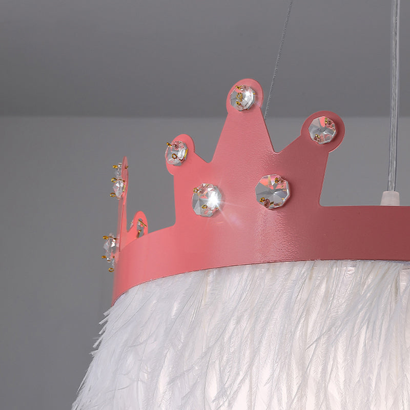 Nordic Style Feather Chandelier: Crown Shaped 2-Light Kit For Girls’ Room