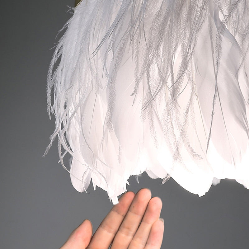 Nordic Style Feather Chandelier: Crown Shaped 2-Light Kit For Girls’ Room