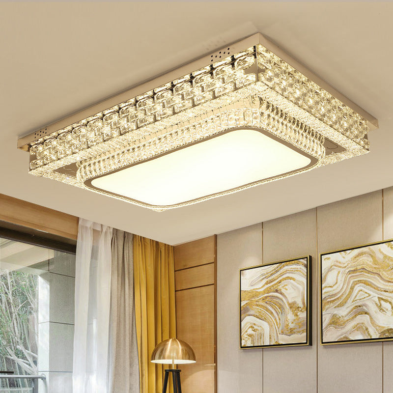 Modern Beveled Crystal Clear Led Ceiling Flushmount For Bedroom
