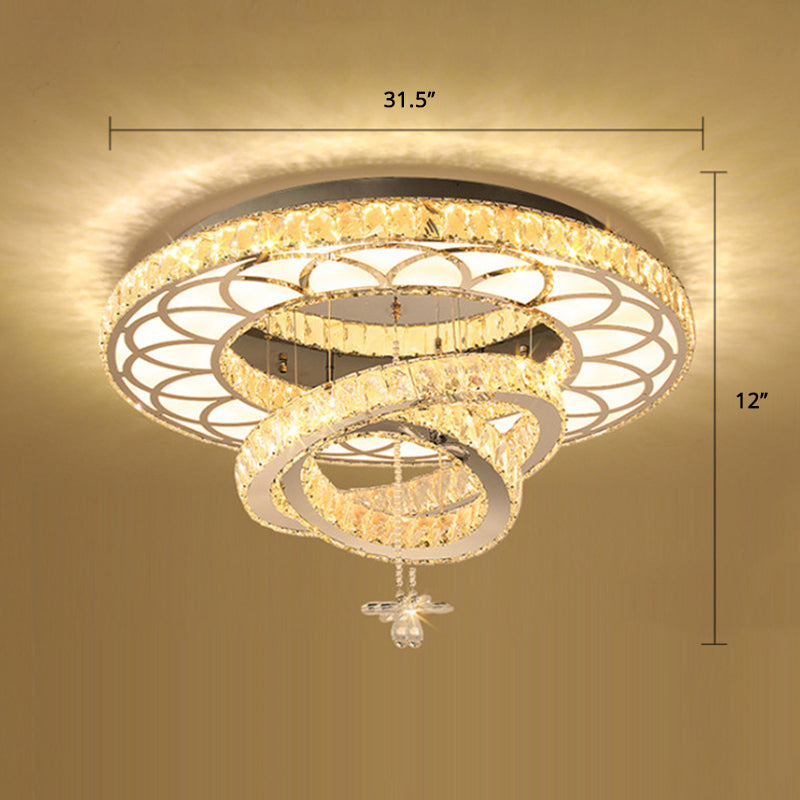 Contemporary Crystal Led Silver Rings Flush Mount Ceiling Light - Ideal For Bedroom / 31.5’ Round