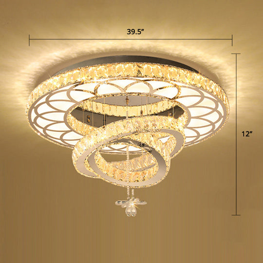 Contemporary Crystal Led Silver Rings Flush Mount Ceiling Light - Ideal For Bedroom / 39.5’ Round