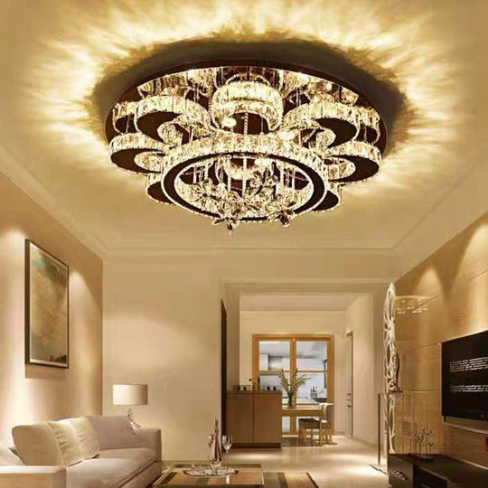 Modern Clear Crystal Flower Ceiling Lamp: Led Semi Flush Mount Light Fixture In Chrome / 18 Warm