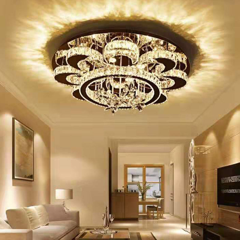 Modern Clear Crystal Flower Ceiling Lamp: Led Semi Flush Mount Light Fixture In Chrome / 18’ Warm